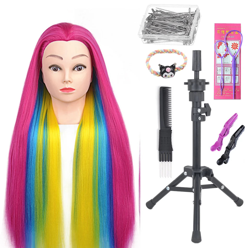 Long Hair Styling head For Hairstyle ProfessionaTraining Head Kit Mannequin Head Styling ToPractice Hot Curl lron Straighten