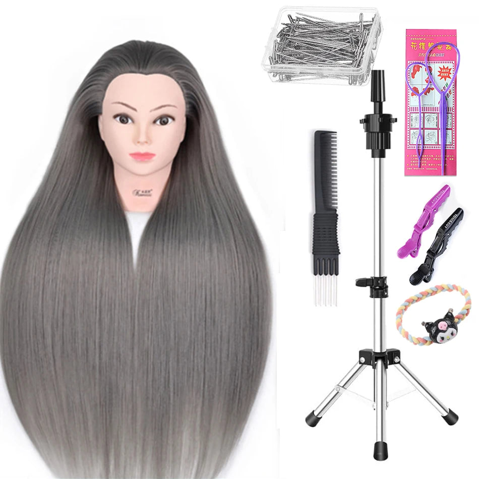 Long Hair Styling head For Hairstyle ProfessionaTraining Head Kit Mannequin Head Styling ToPractice Hot Curl lron Straighten