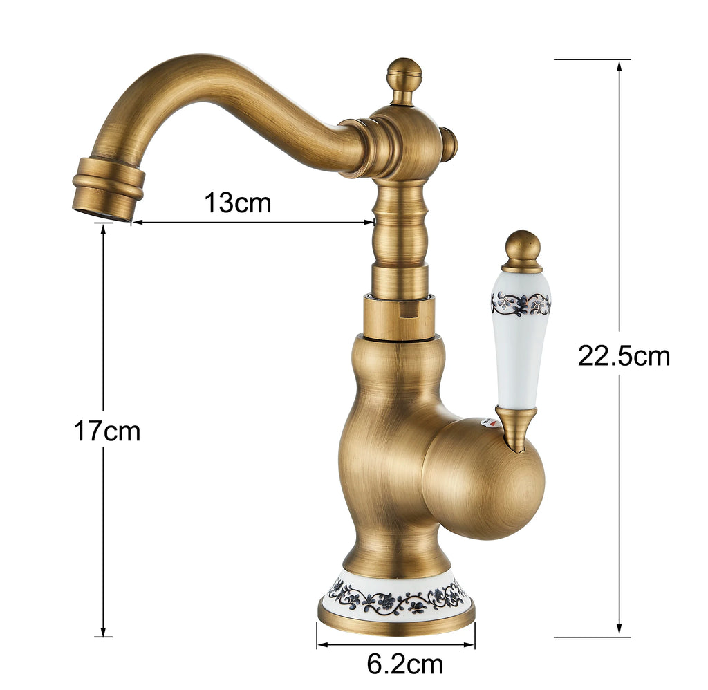 Kitchen Sink Faucets Antique Brass Single Handle Kitchen Basin Faucets Deck Mounted Hot & Cold Water Mixer Basin Sink Taps