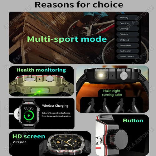 2026 New Men's Smart Watch LED Flashlight Outdoor Sport Smart Watch Wristwatch Health Monitoring Smart Watch Multiple Sport Mode