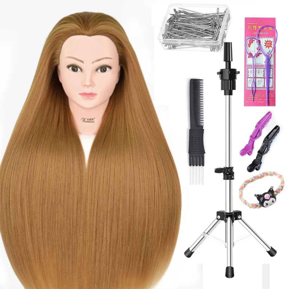 Long Hair Styling head For Hairstyle ProfessionaTraining Head Kit Mannequin Head Styling ToPractice Hot Curl lron Straighten