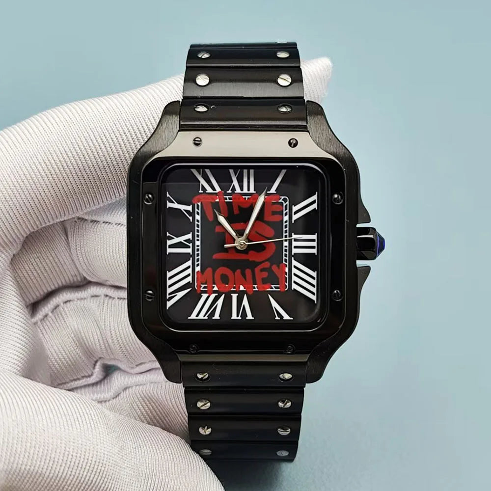 NH35 watch time is money watch custom logo men's stainless steel watch square watch suitable for NH35 movement watch