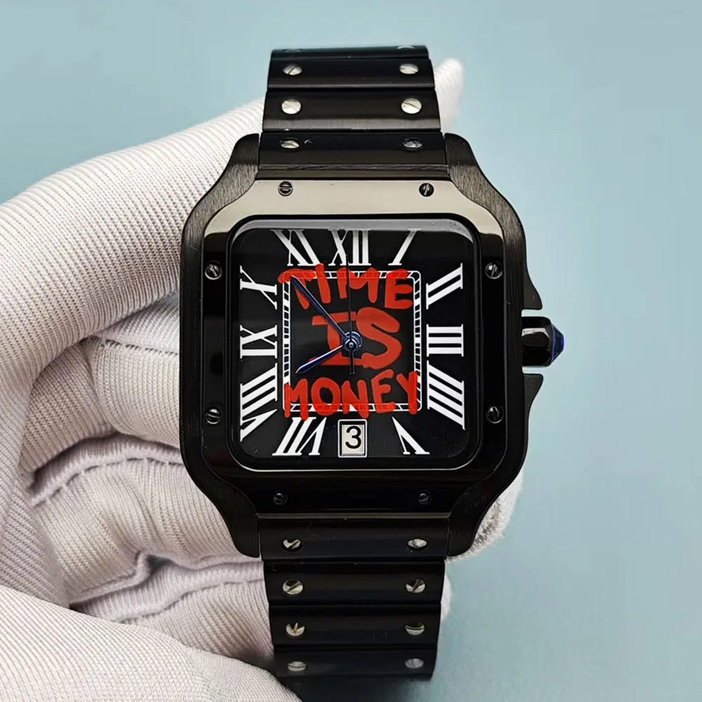 NH35 watch time is money watch custom logo men's stainless steel watch square watch suitable for NH35 movement watch