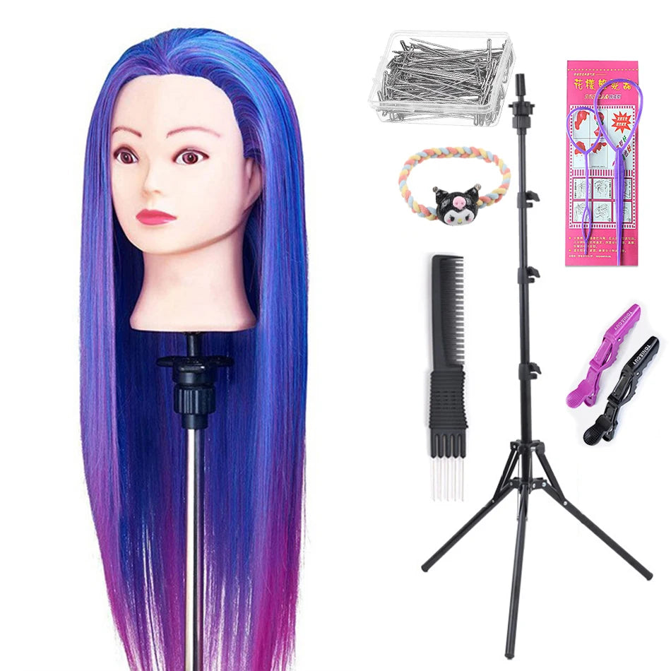 Long Hair Styling head For Hairstyle ProfessionaTraining Head Kit Mannequin Head Styling ToPractice Hot Curl lron Straighten