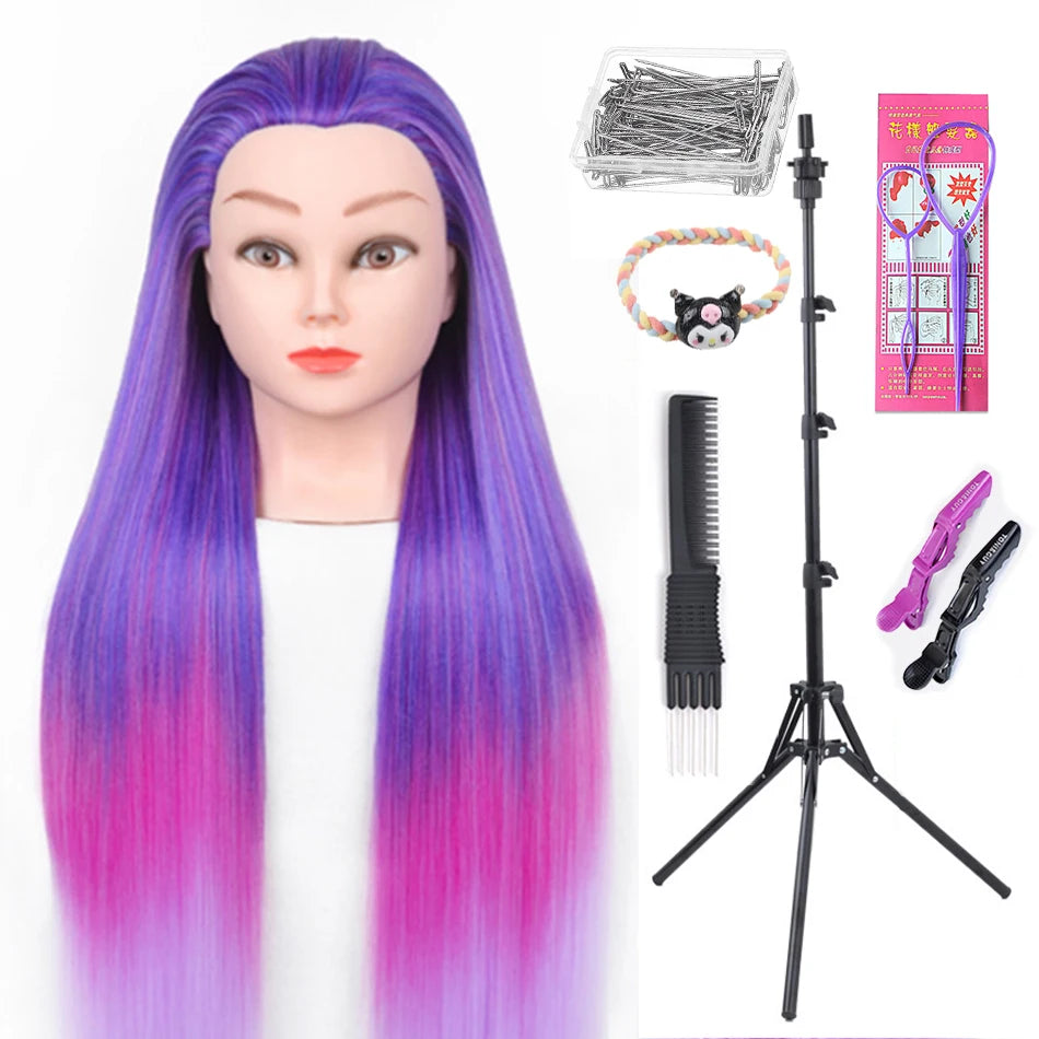 Long Hair Styling head For Hairstyle ProfessionaTraining Head Kit Mannequin Head Styling ToPractice Hot Curl lron Straighten
