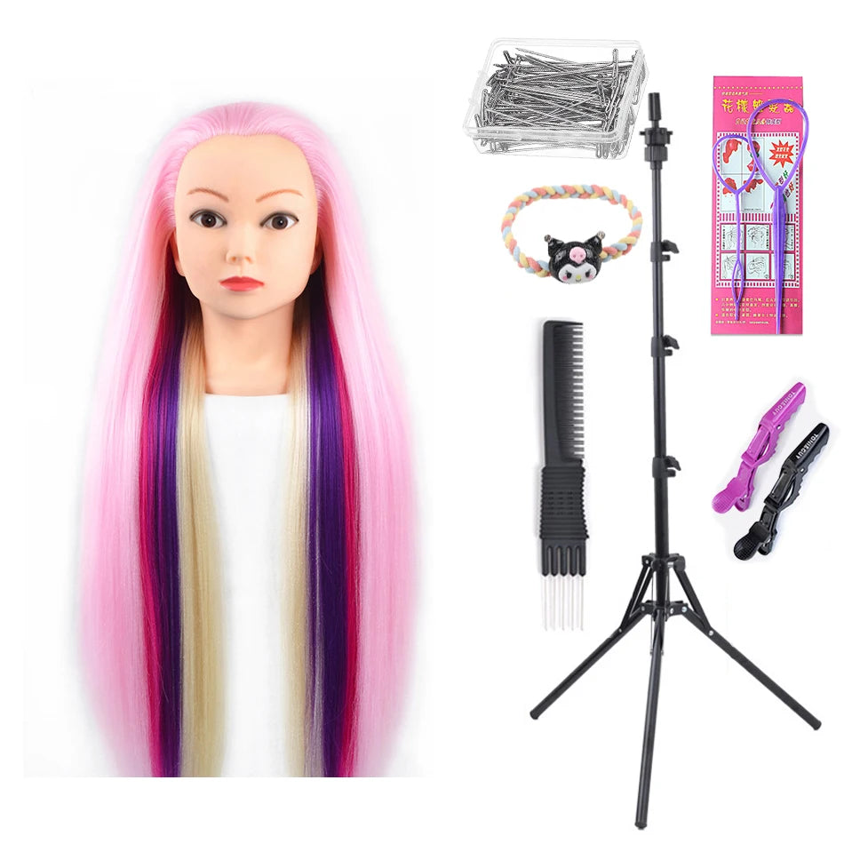 Long Hair Styling head For Hairstyle ProfessionaTraining Head Kit Mannequin Head Styling ToPractice Hot Curl lron Straighten