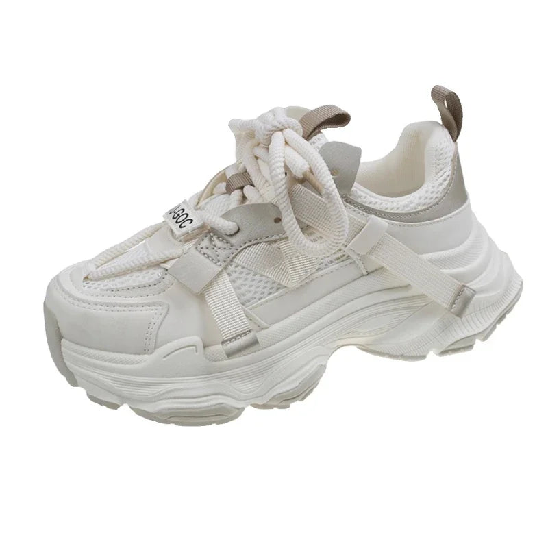 2024 Spring Breathable Mesh Platform Sports Shoes Women's Chunky Sneakers Woman Thick Sole Fashion Lace Up Casual Shoes