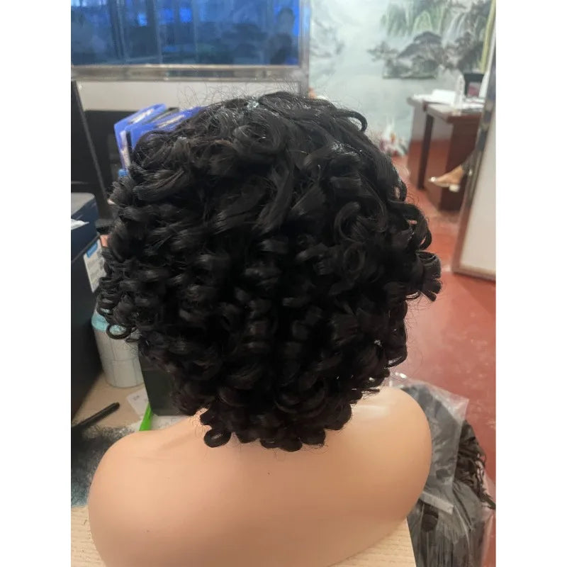 Human Hair Short Curly Wig Natural Color Realistic Look Soft Texture Easy To Apply Durable Reusable Brazilian Virgin Remy