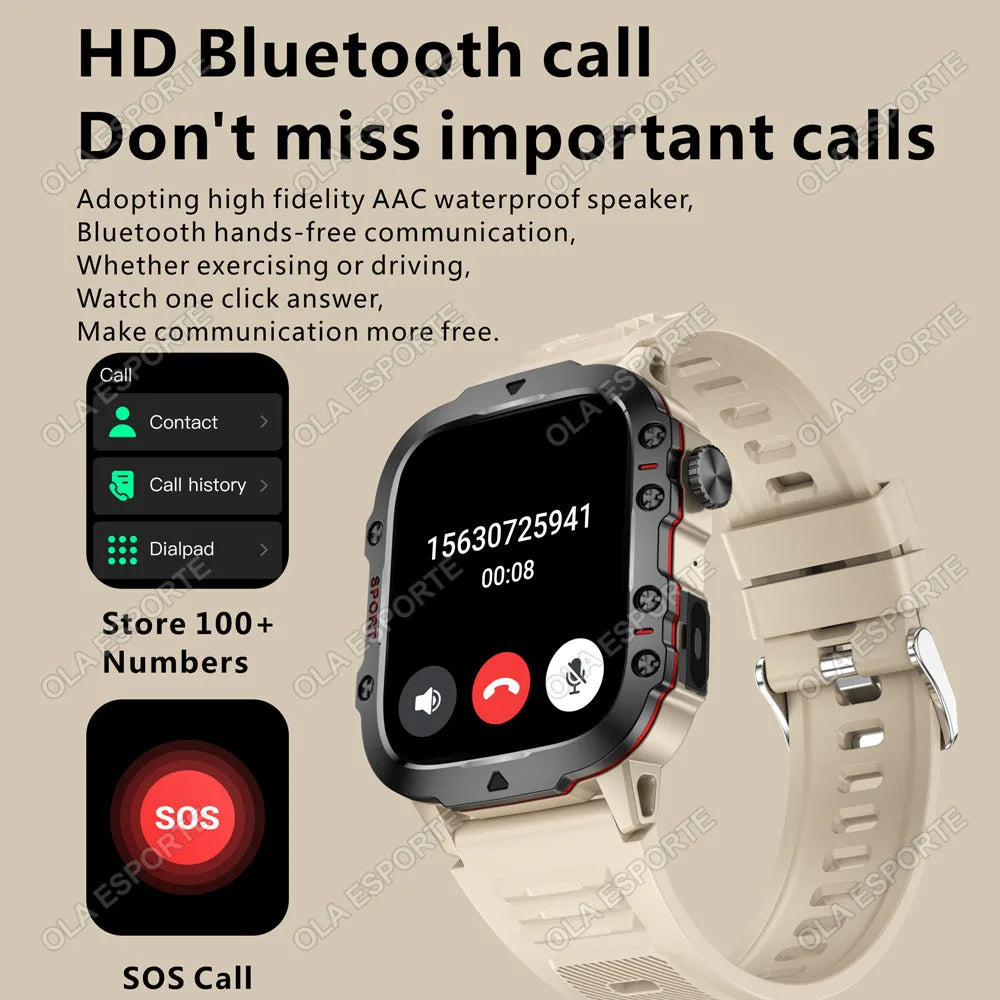 2026 New Men's Smart Watch LED Flashlight Outdoor Sport Smart Watch Wristwatch Health Monitoring Smart Watch Multiple Sport Mode