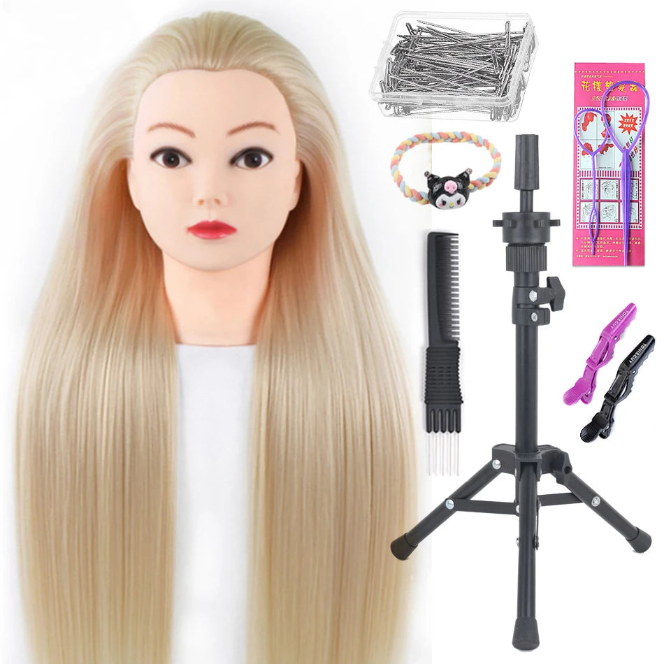 Long Hair Styling head For Hairstyle ProfessionaTraining Head Kit Mannequin Head Styling ToPractice Hot Curl lron Straighten
