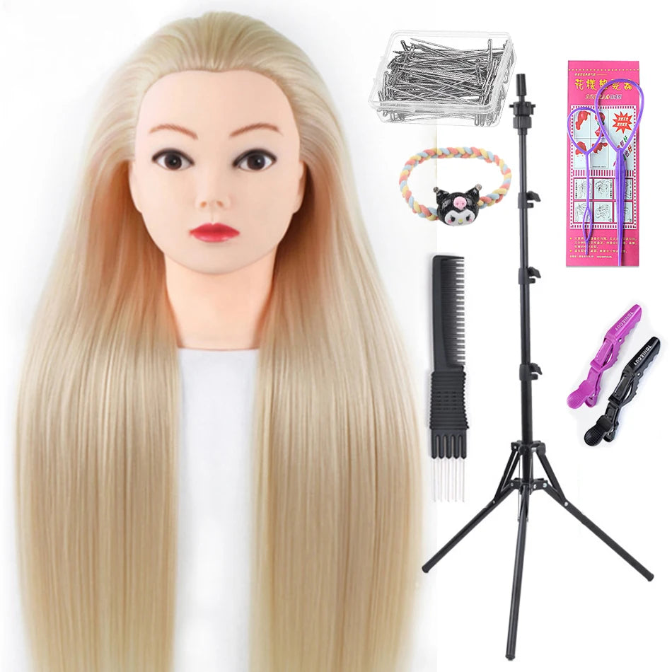 Long Hair Styling head For Hairstyle ProfessionaTraining Head Kit Mannequin Head Styling ToPractice Hot Curl lron Straighten
