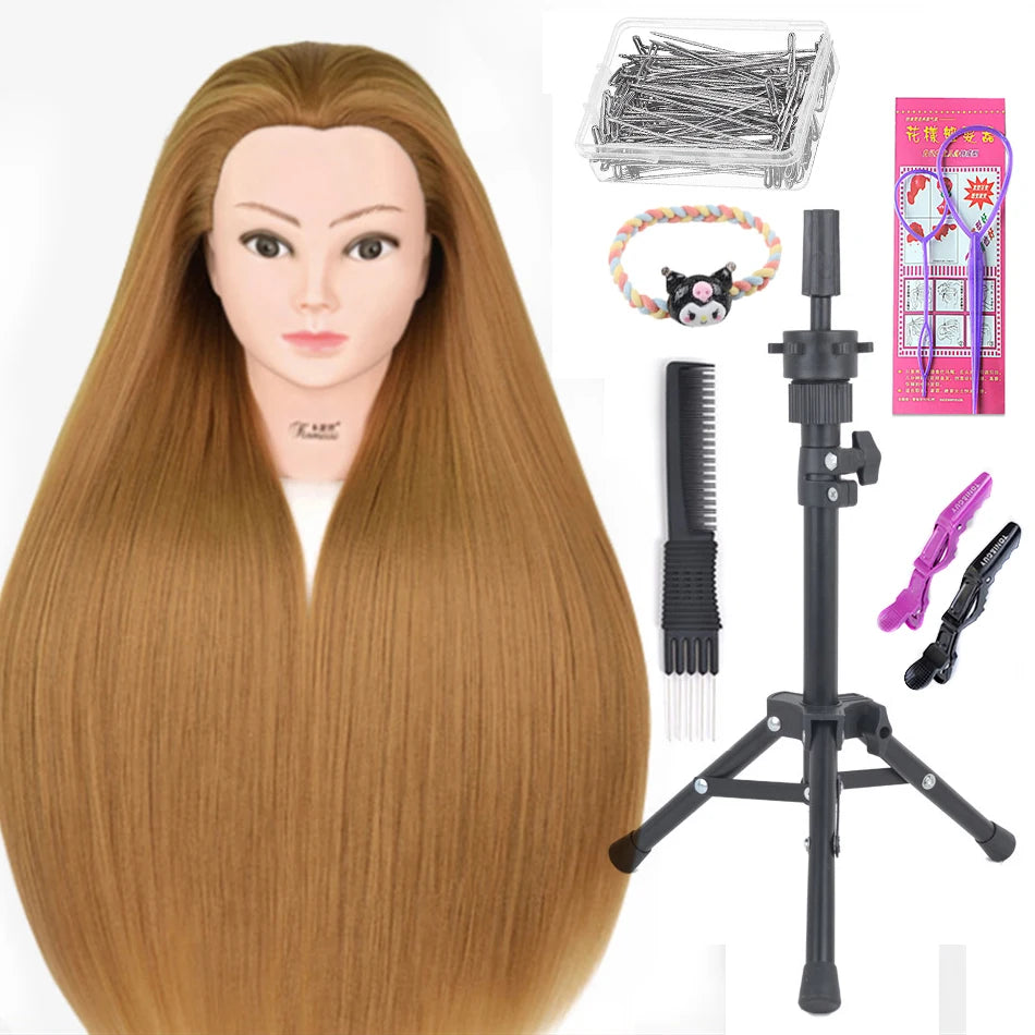 Long Hair Styling head For Hairstyle ProfessionaTraining Head Kit Mannequin Head Styling ToPractice Hot Curl lron Straighten
