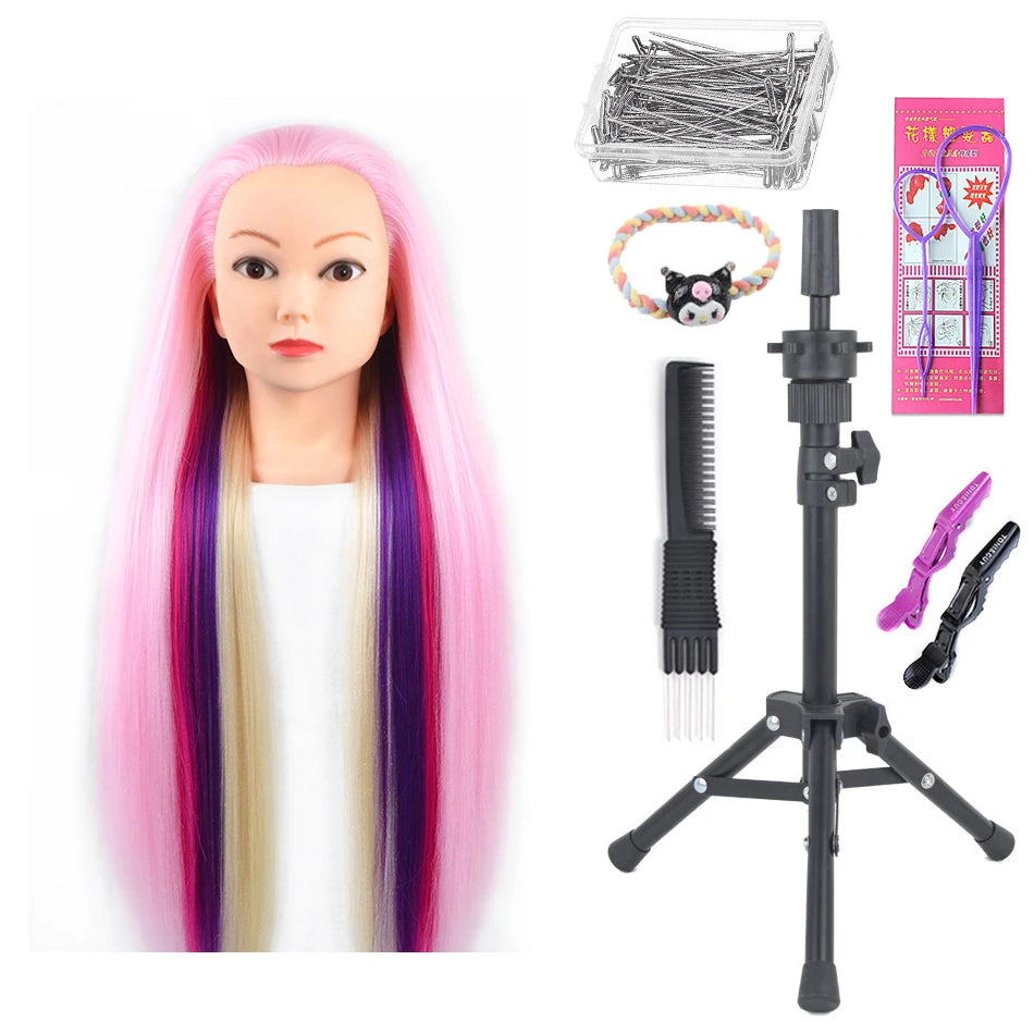 Long Hair Styling head For Hairstyle ProfessionaTraining Head Kit Mannequin Head Styling ToPractice Hot Curl lron Straighten