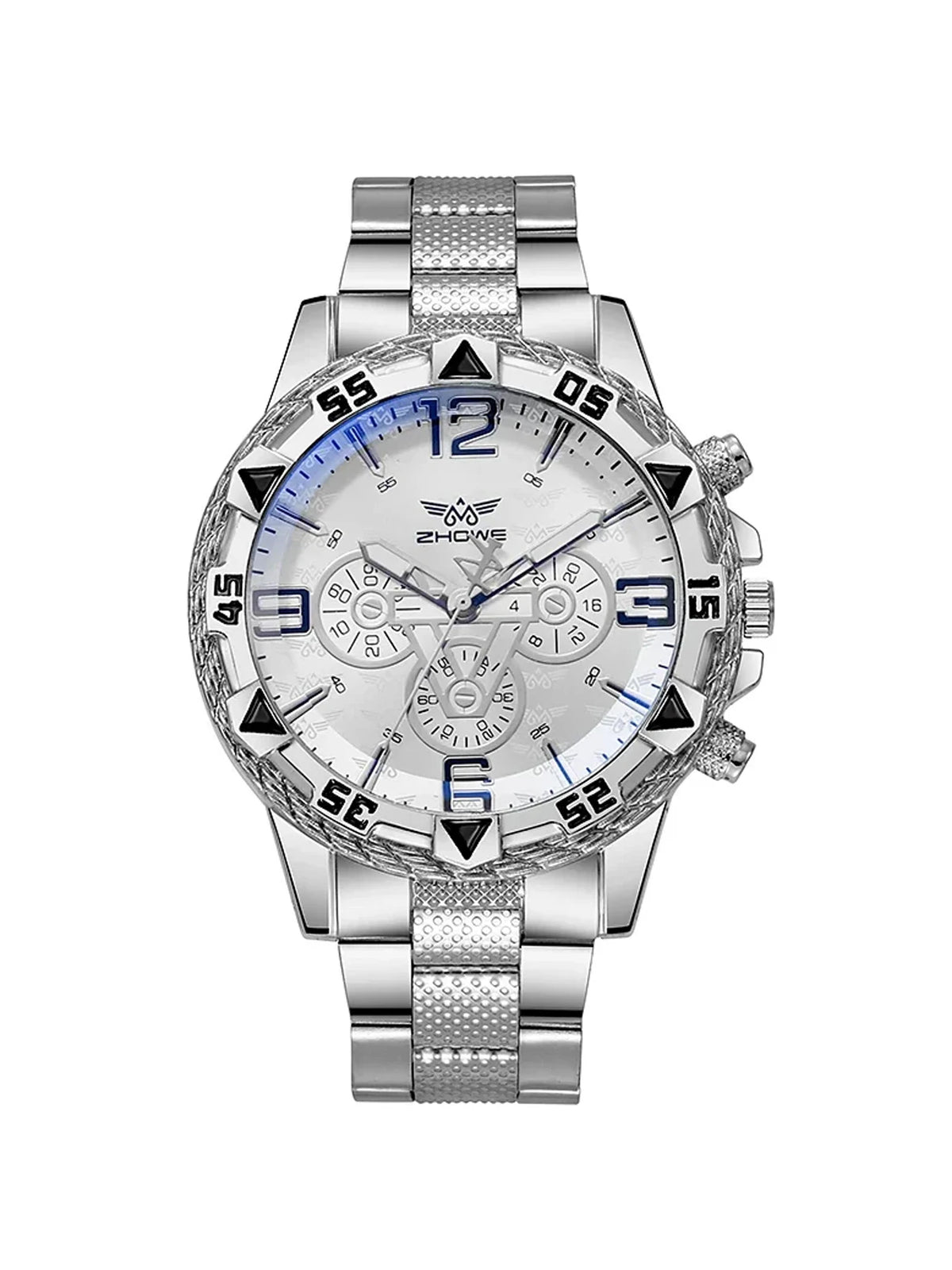 Large dial gold watch, blue light men's watch, men's watch, steel strap quartz watch