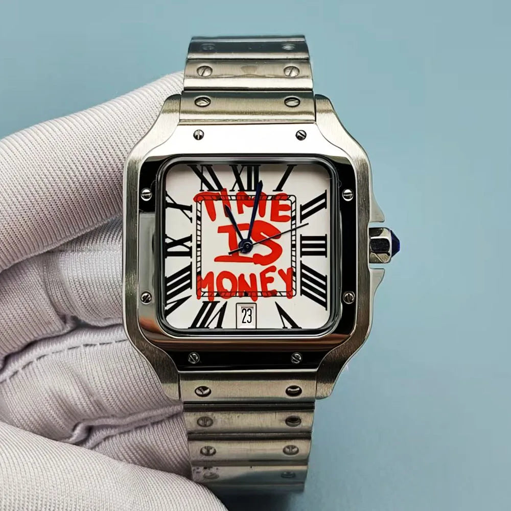 NH35 watch time is money watch custom logo men's stainless steel watch square watch suitable for NH35 movement watch