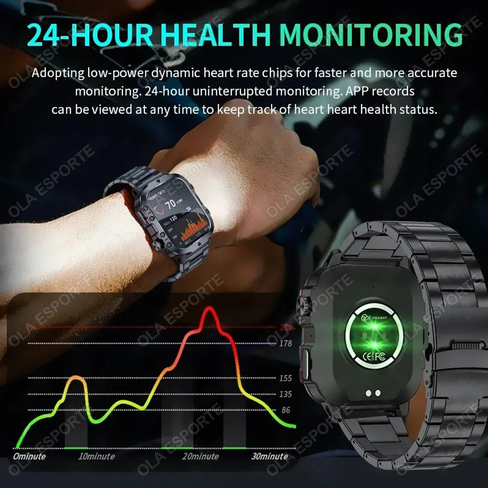 2026 New Men's Smart Watch LED Flashlight Outdoor Sport Smart Watch Wristwatch Health Monitoring Smart Watch Multiple Sport Mode