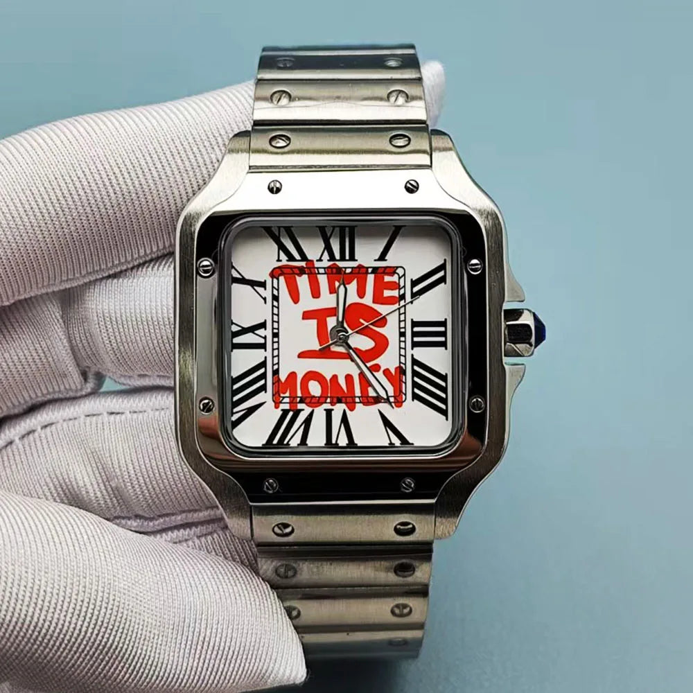 NH35 watch time is money watch custom logo men's stainless steel watch square watch suitable for NH35 movement watch