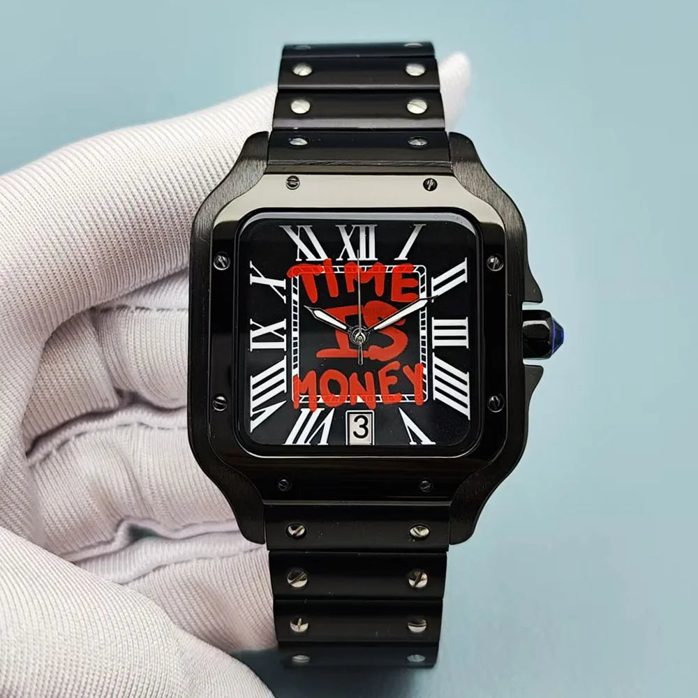NH35 watch time is money watch custom logo men's stainless steel watch square watch suitable for NH35 movement watch