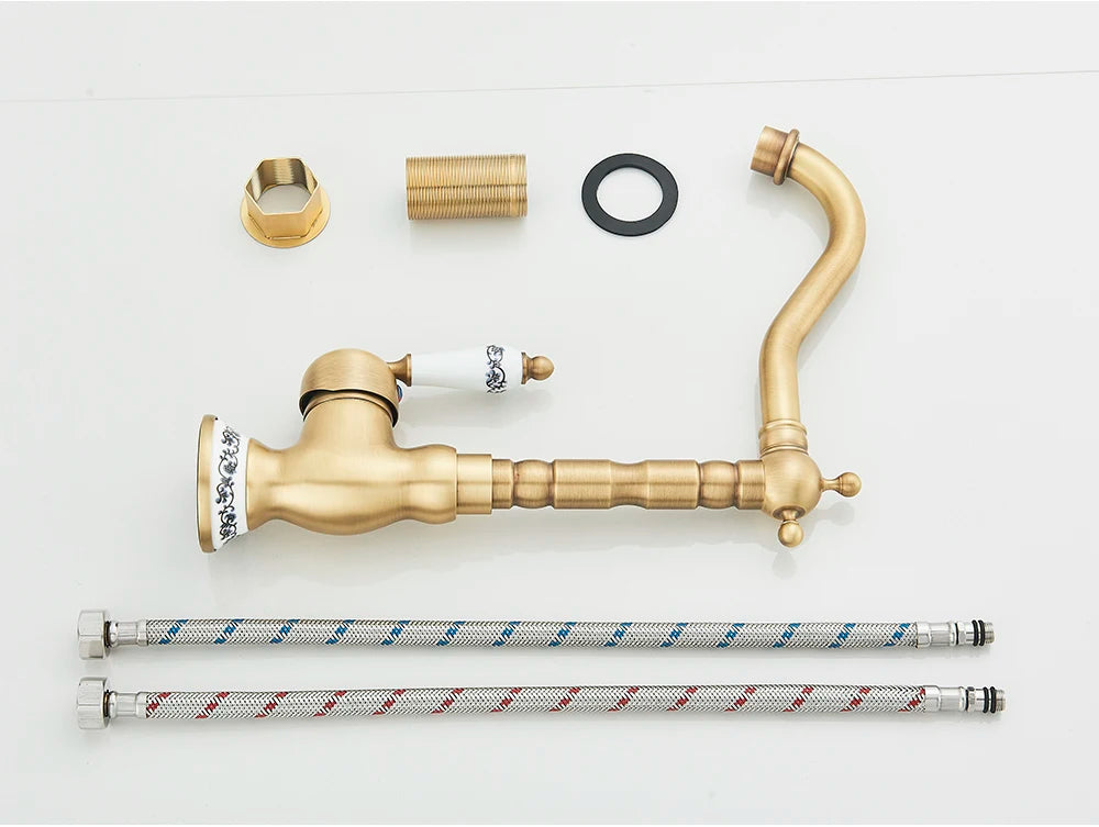 Kitchen Sink Faucets Antique Brass Single Handle Kitchen Basin Faucets Deck Mounted Hot & Cold Water Mixer Basin Sink Taps