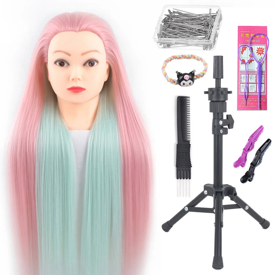 Long Hair Styling head For Hairstyle ProfessionaTraining Head Kit Mannequin Head Styling ToPractice Hot Curl lron Straighten