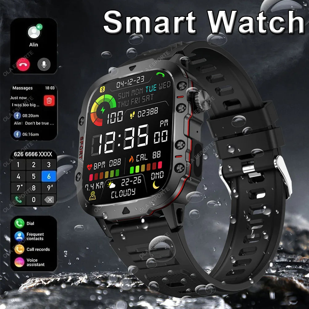 2026 New Men's Smart Watch LED Flashlight Outdoor Sport Smart Watch Wristwatch Health Monitoring Smart Watch Multiple Sport Mode