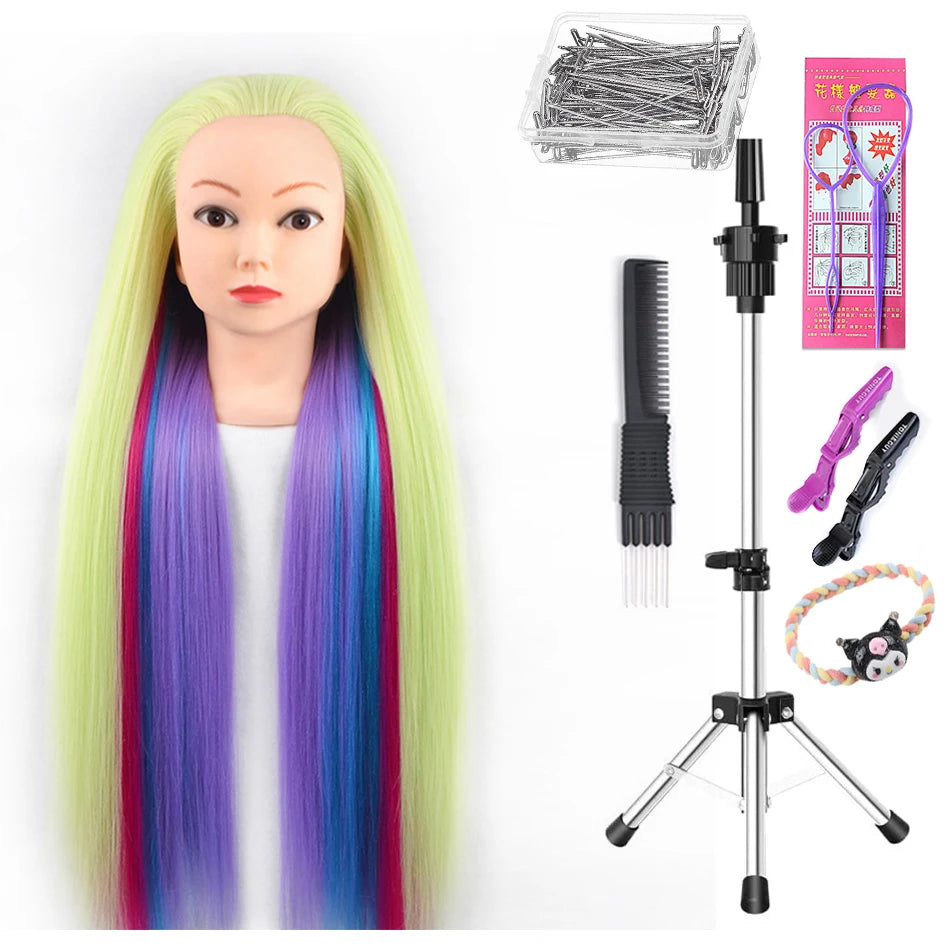 Long Hair Styling head For Hairstyle ProfessionaTraining Head Kit Mannequin Head Styling ToPractice Hot Curl lron Straighten