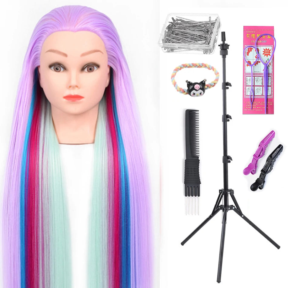 Long Hair Styling head For Hairstyle ProfessionaTraining Head Kit Mannequin Head Styling ToPractice Hot Curl lron Straighten