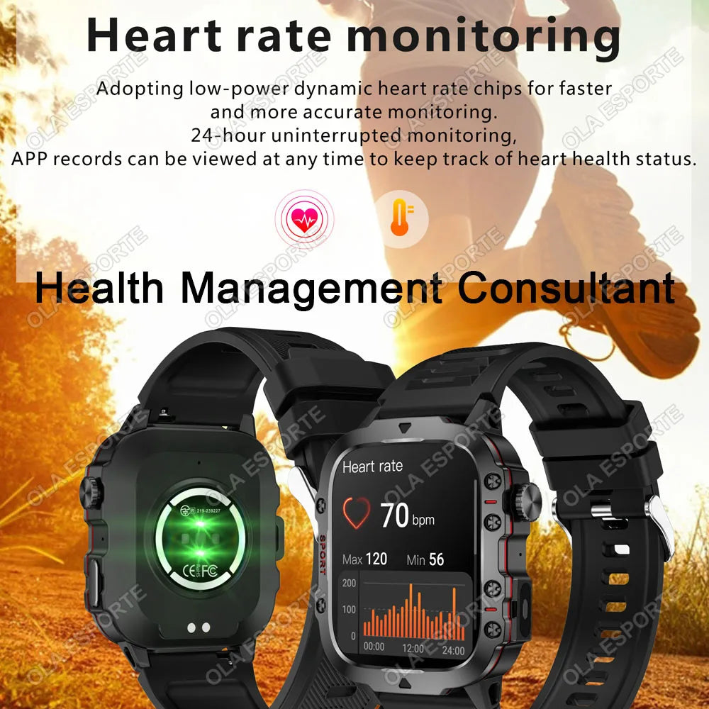 2026 New Men's Smart Watch LED Flashlight Outdoor Sport Smart Watch Wristwatch Health Monitoring Smart Watch Multiple Sport Mode