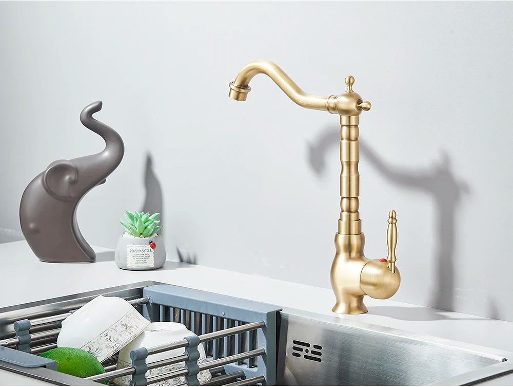 Kitchen Sink Faucets Antique Brass Single Handle Kitchen Basin Faucets Deck Mounted Hot & Cold Water Mixer Basin Sink Taps