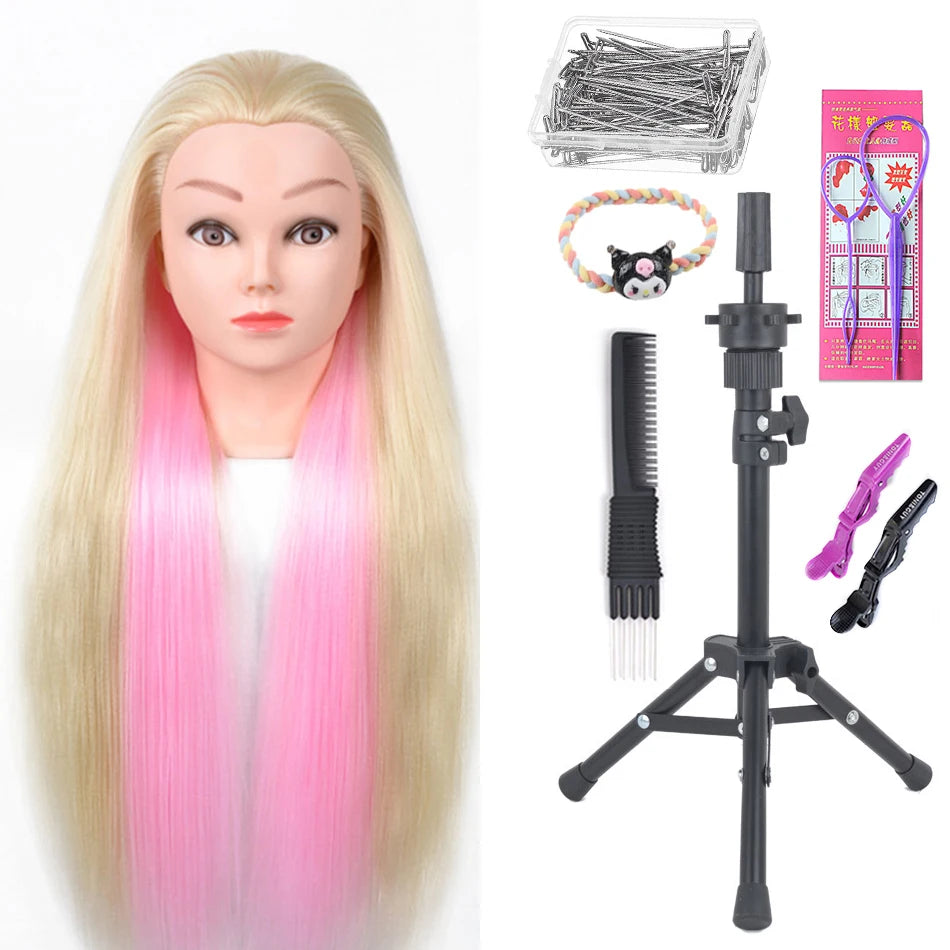 Long Hair Styling head For Hairstyle ProfessionaTraining Head Kit Mannequin Head Styling ToPractice Hot Curl lron Straighten