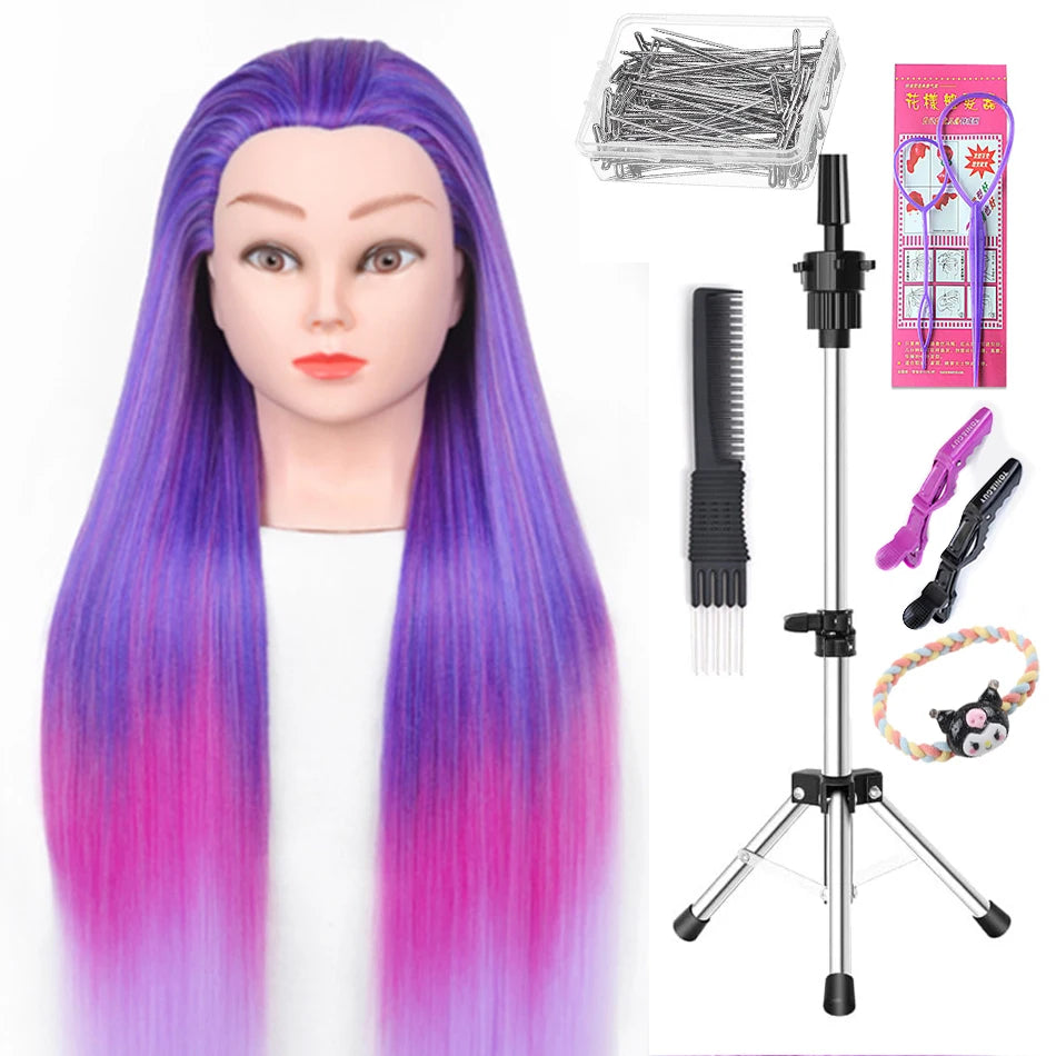 Long Hair Styling head For Hairstyle ProfessionaTraining Head Kit Mannequin Head Styling ToPractice Hot Curl lron Straighten