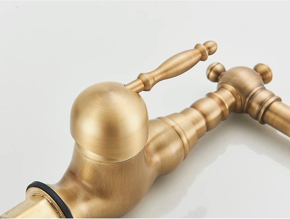Kitchen Sink Faucets Antique Brass Single Handle Kitchen Basin Faucets Deck Mounted Hot & Cold Water Mixer Basin Sink Taps