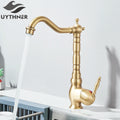 Kitchen Sink Faucets Antique Brass Single Handle Kitchen Basin Faucets Deck Mounted Hot & Cold Water Mixer Basin Sink Taps