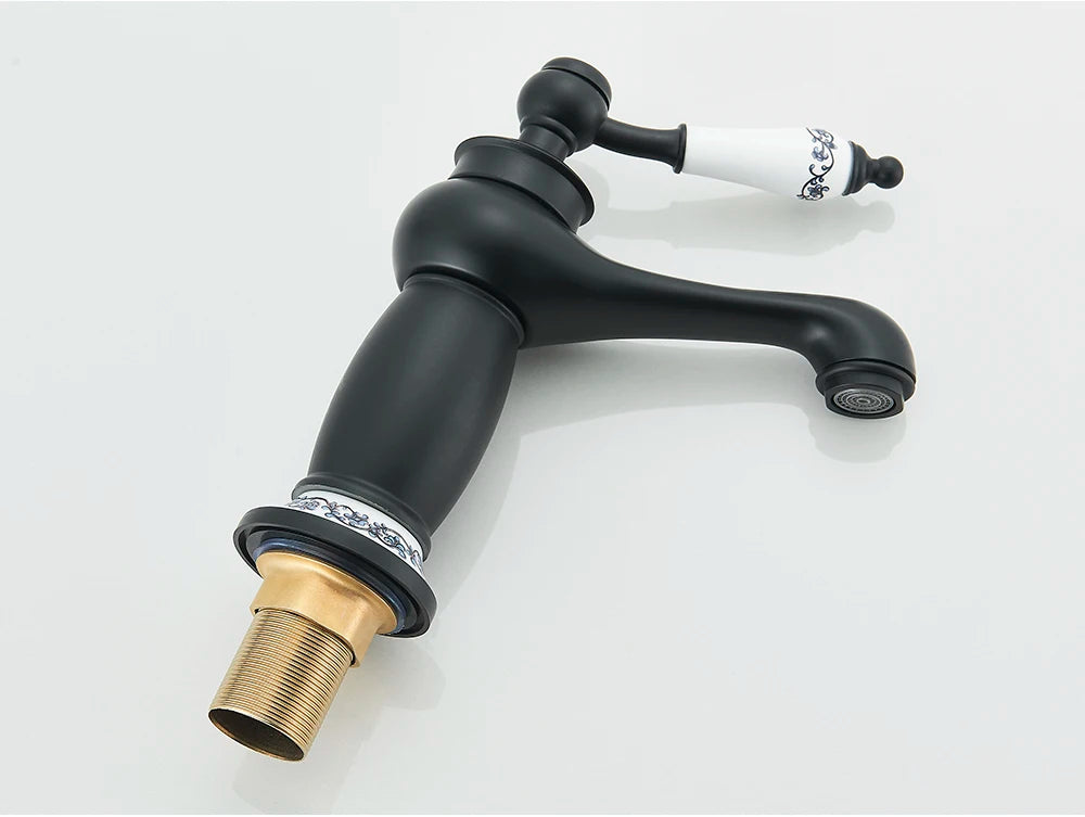 Kitchen Sink Faucets Antique Brass Single Handle Kitchen Basin Faucets Deck Mounted Hot & Cold Water Mixer Basin Sink Taps