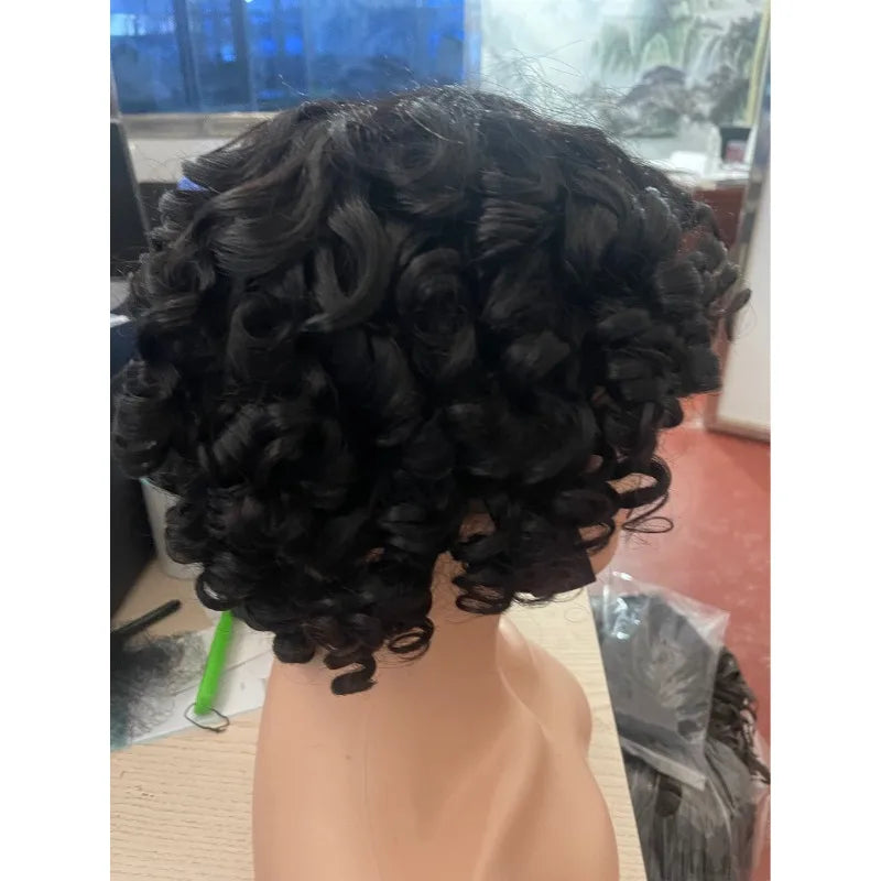 Human Hair Short Curly Wig Natural Color Realistic Look Soft Texture Easy To Apply Durable Reusable Brazilian Virgin Remy