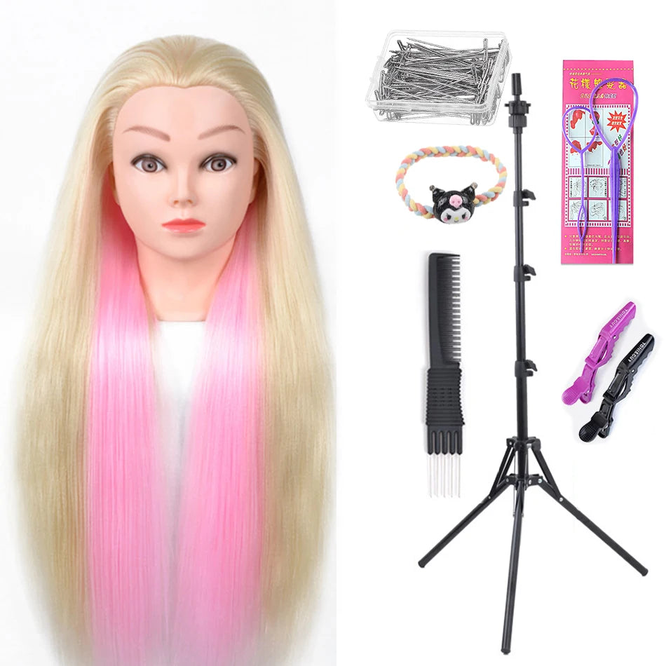 Long Hair Styling head For Hairstyle ProfessionaTraining Head Kit Mannequin Head Styling ToPractice Hot Curl lron Straighten