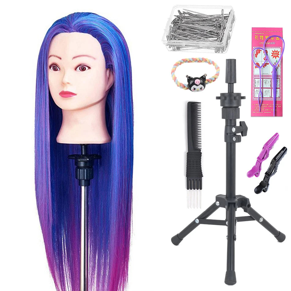 Long Hair Styling head For Hairstyle ProfessionaTraining Head Kit Mannequin Head Styling ToPractice Hot Curl lron Straighten