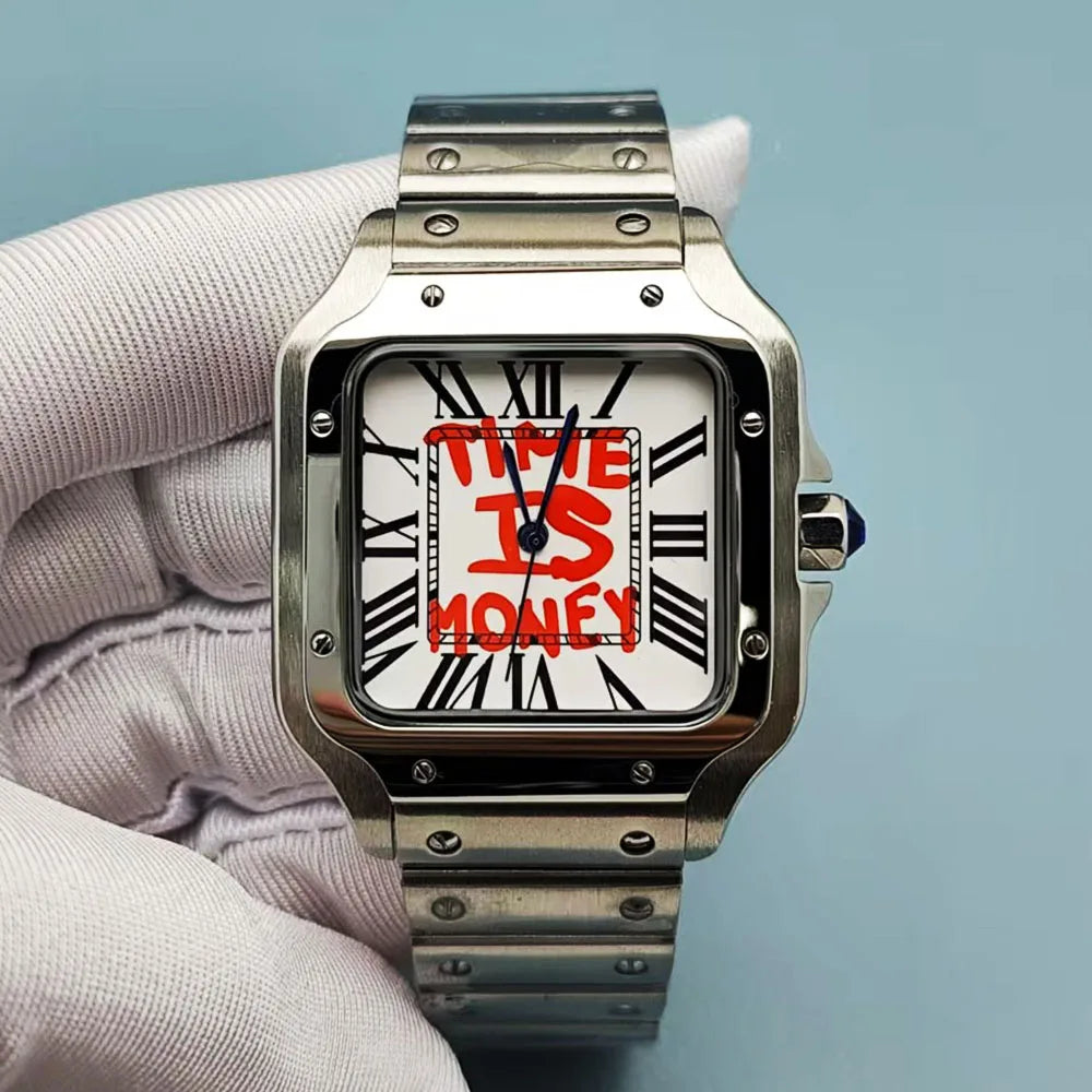 NH35 watch time is money watch custom logo men's stainless steel watch square watch suitable for NH35 movement watch