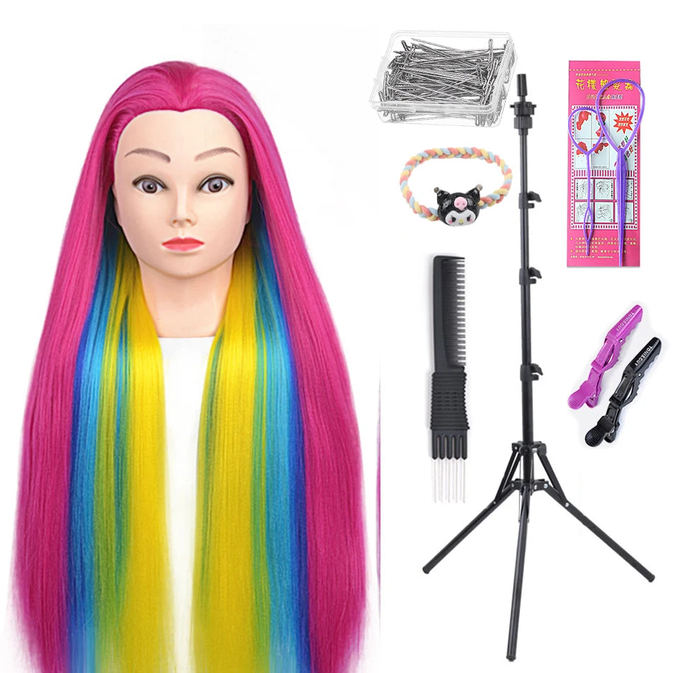 Long Hair Styling head For Hairstyle ProfessionaTraining Head Kit Mannequin Head Styling ToPractice Hot Curl lron Straighten