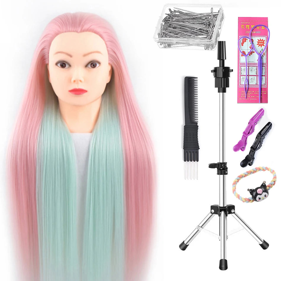 Long Hair Styling head For Hairstyle ProfessionaTraining Head Kit Mannequin Head Styling ToPractice Hot Curl lron Straighten