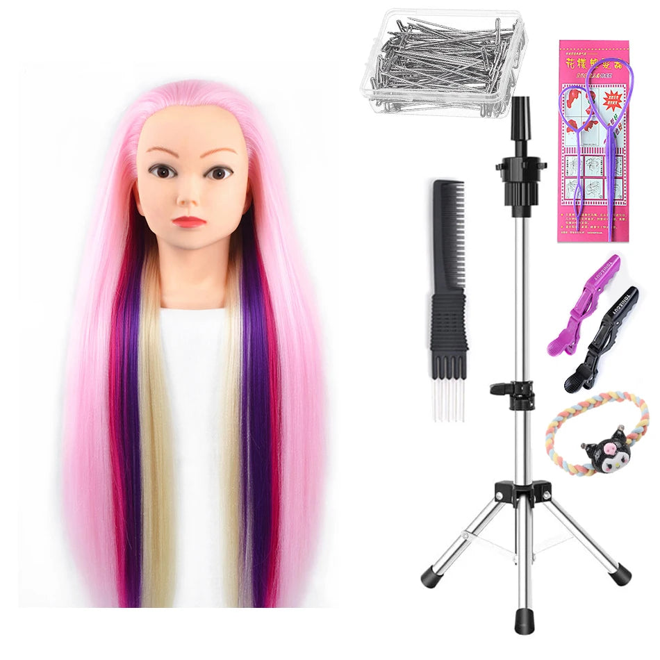 Long Hair Styling head For Hairstyle ProfessionaTraining Head Kit Mannequin Head Styling ToPractice Hot Curl lron Straighten