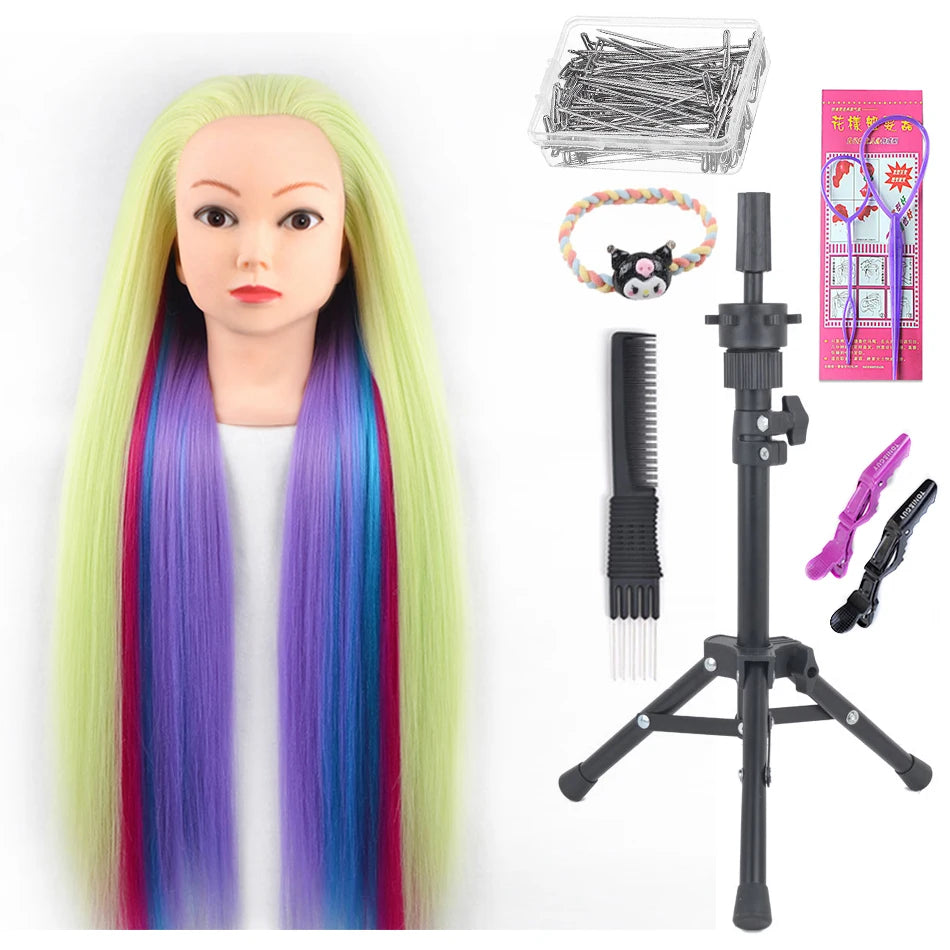 Long Hair Styling head For Hairstyle ProfessionaTraining Head Kit Mannequin Head Styling ToPractice Hot Curl lron Straighten