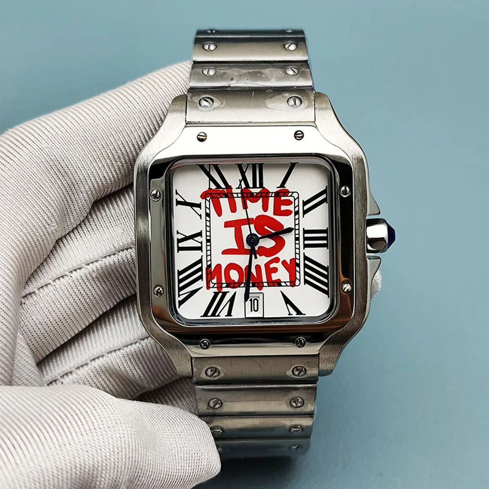 NH35 watch time is money watch custom logo men's stainless steel watch square watch suitable for NH35 movement watch
