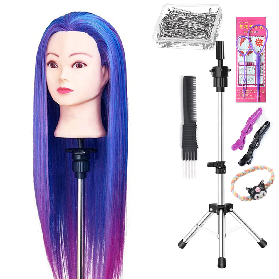 Long Hair Styling head For Hairstyle ProfessionaTraining Head Kit Mannequin Head Styling ToPractice Hot Curl lron Straighten