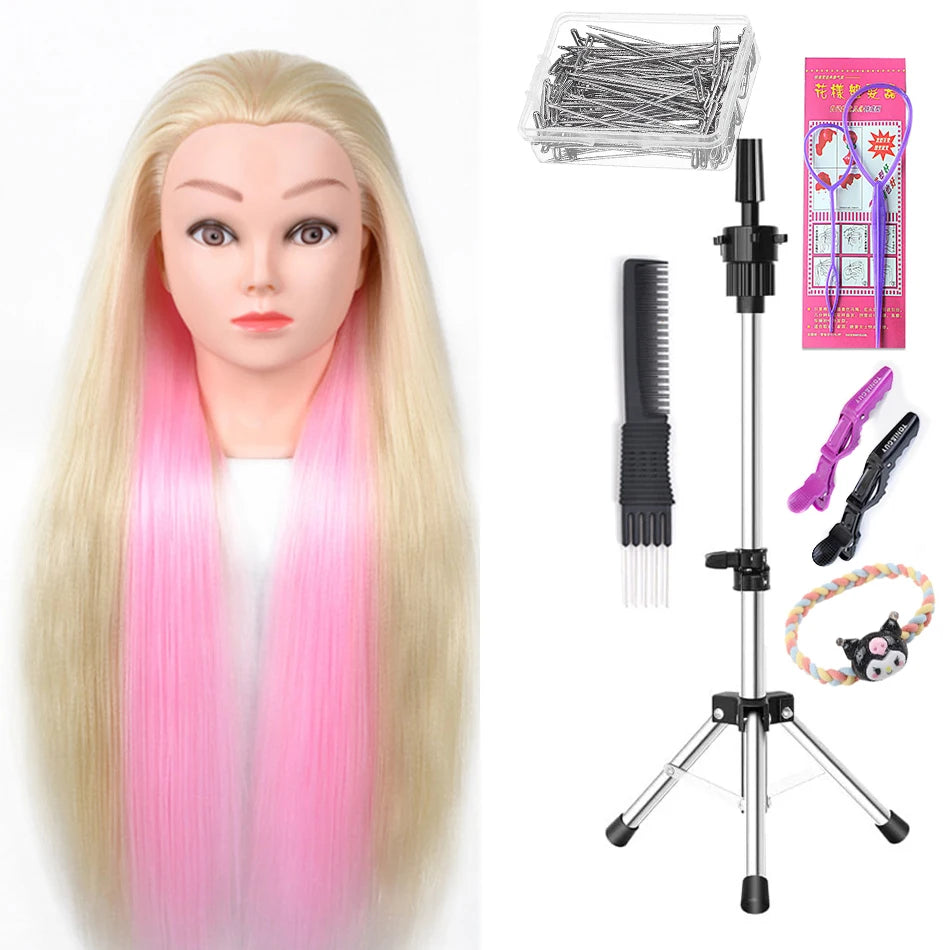 Long Hair Styling head For Hairstyle ProfessionaTraining Head Kit Mannequin Head Styling ToPractice Hot Curl lron Straighten