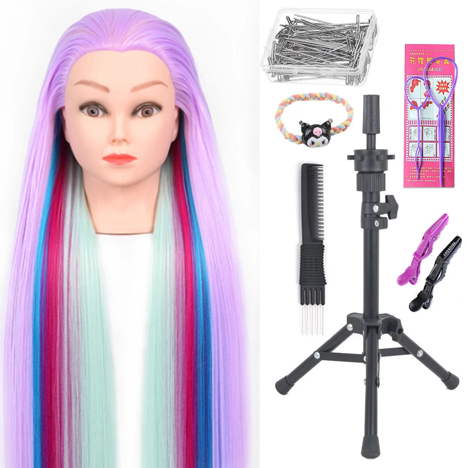 Long Hair Styling head For Hairstyle ProfessionaTraining Head Kit Mannequin Head Styling ToPractice Hot Curl lron Straighten