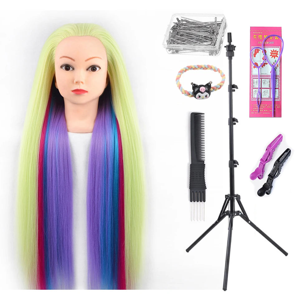 Long Hair Styling head For Hairstyle ProfessionaTraining Head Kit Mannequin Head Styling ToPractice Hot Curl lron Straighten