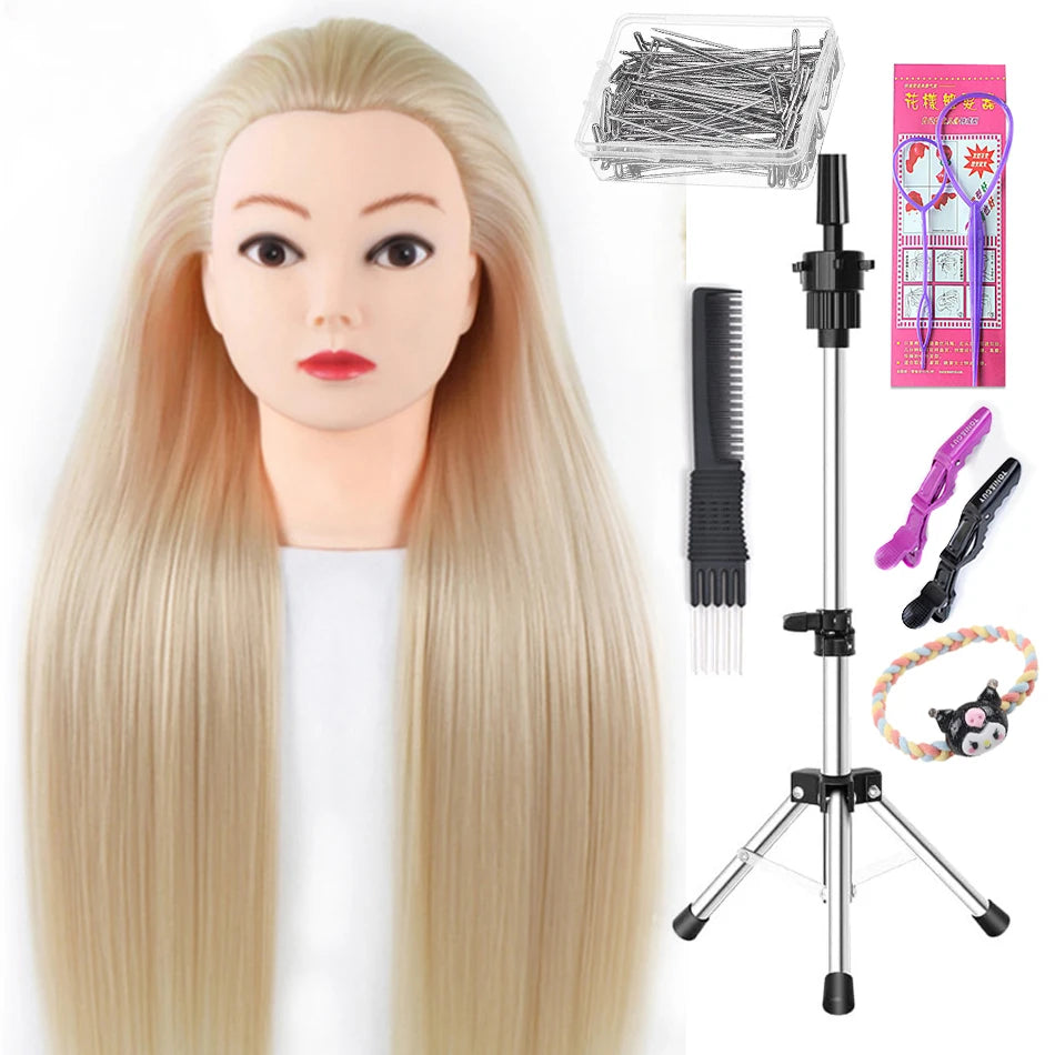 Long Hair Styling head For Hairstyle ProfessionaTraining Head Kit Mannequin Head Styling ToPractice Hot Curl lron Straighten