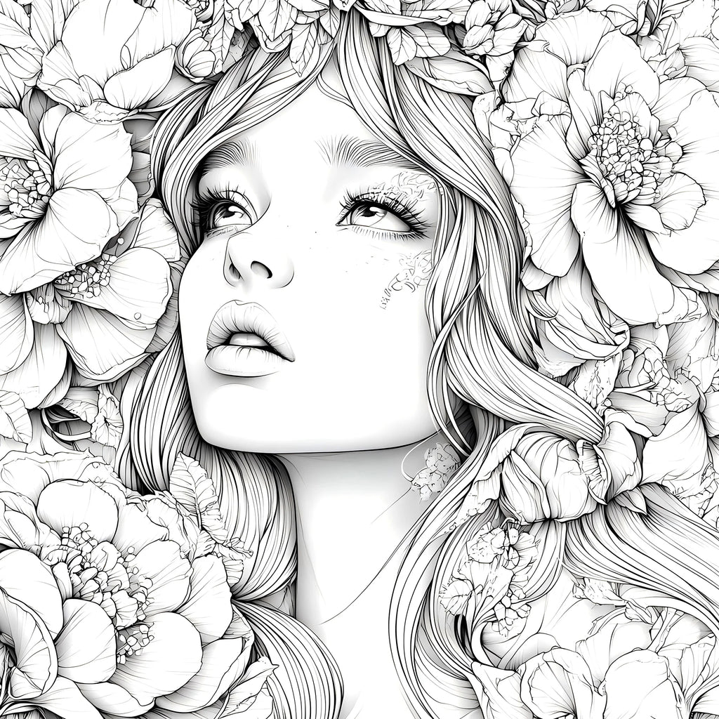 Adult Picture Book: Beautiful Women in Bloom for Makeup Practice with Detailed Portraits and Coloring Pencil Techniques