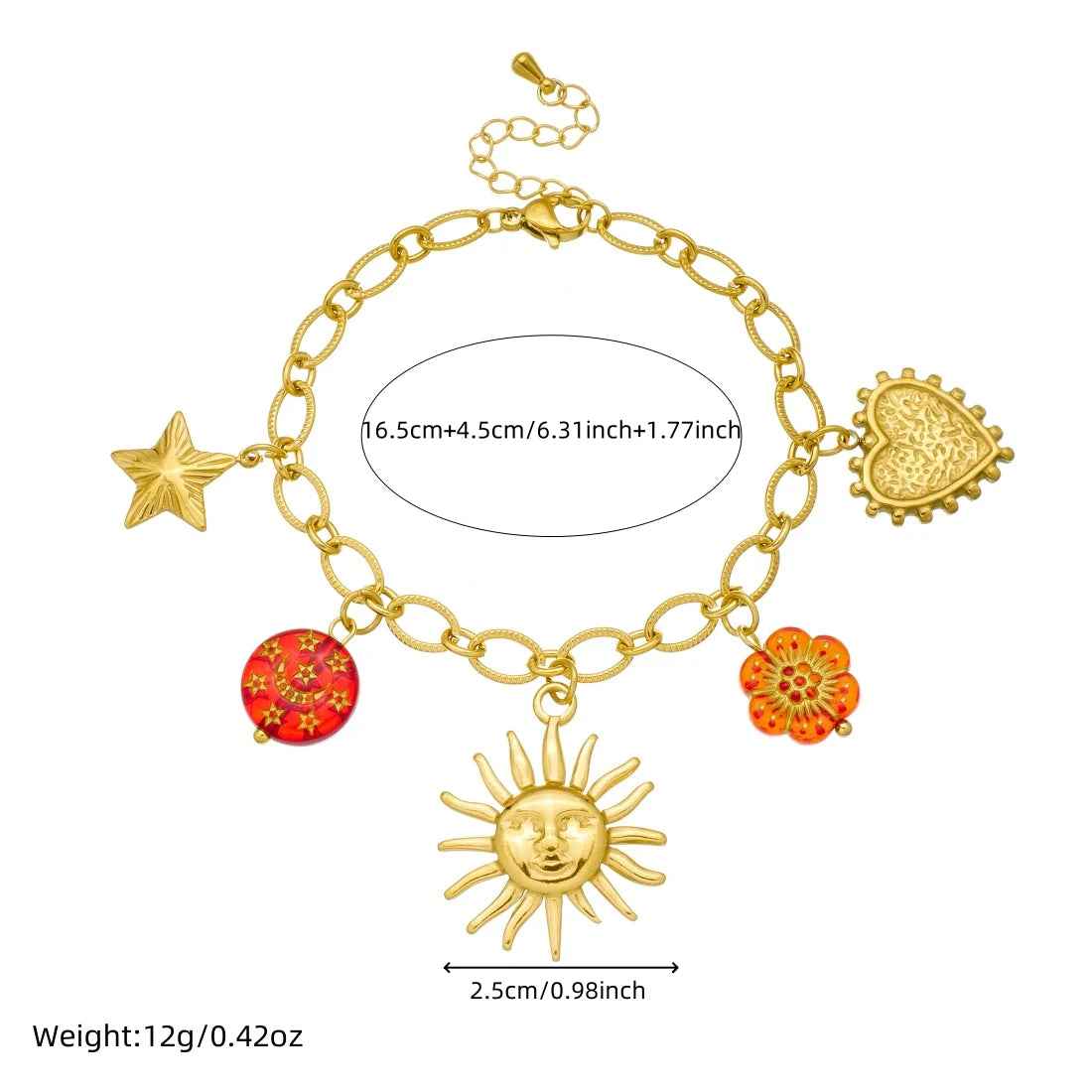 DIEYURO 316L Stainless Steel Golden Personality Sun Star Heart Red Crystal Flower Pendant Necklace Lady Trend Neck Chain Jewelry